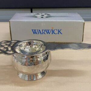 Warwick Royal Doulton #7049 Tea Strainer with Bowl Silver by Made in India W/box